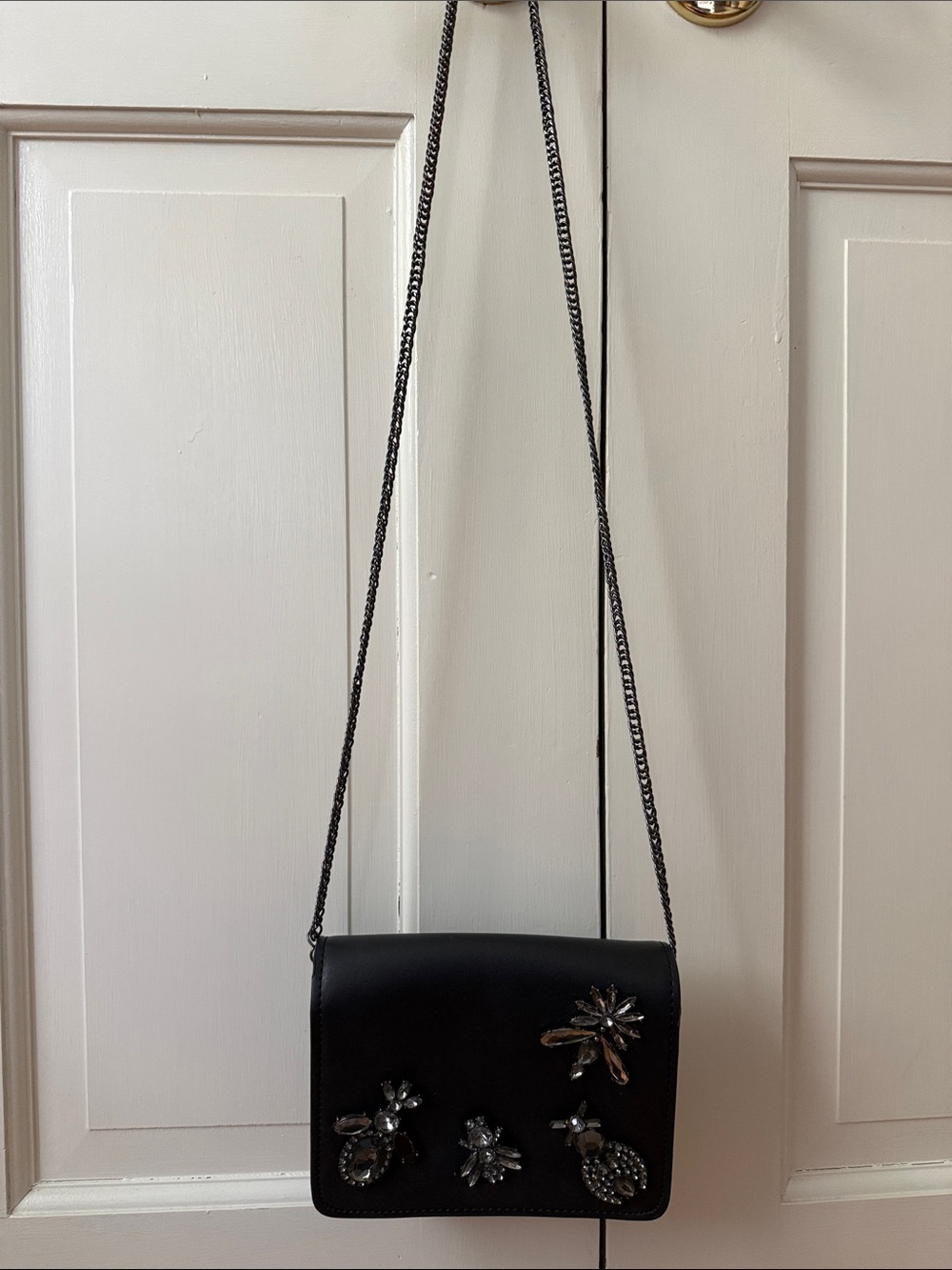 Zara Black Floral Beaded Crossbody Bag